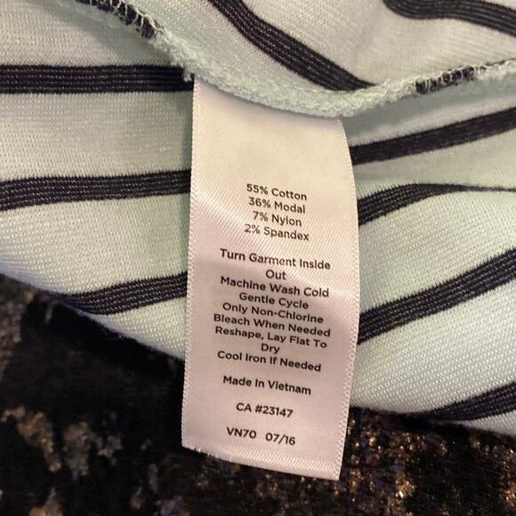 Talbots Woman 2X XXL Light Blue Black Striped blouse 3/4 sleeve Zip Back Peplan - Picture 9 of 10